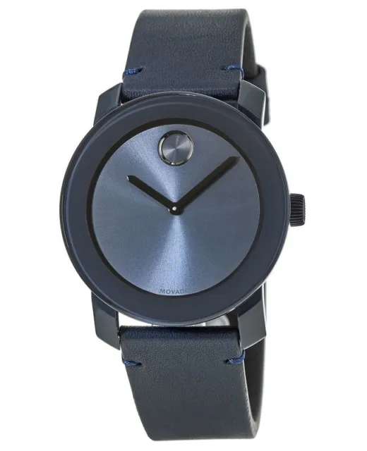 New Movado Bold Blue Dial 42mm Leather Strap Men's Watch 3600370