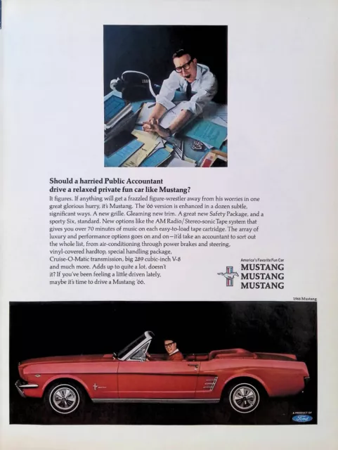 Print Ad 1965 Ford Motor Company Mustang 1966 Red Convertible Man Glasses Drive