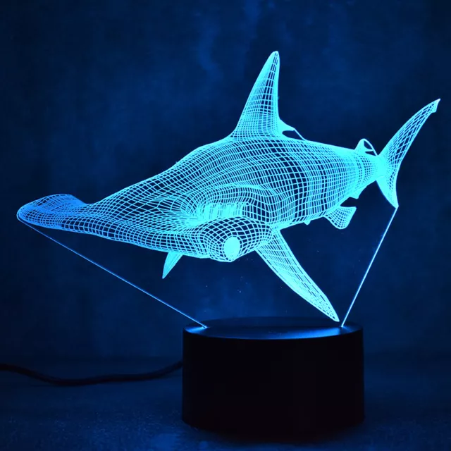 HAMMERHEAD SHARK 3D Acrylic LED 7 Colour Night Light Touch Table Lamp