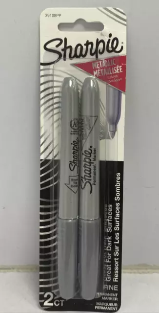 Sharpie Metallic Permanent Markers, Fine Point, Silver, 2 Count