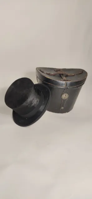 Cappello a cilindro antico con cappelliera Delion Erard Le Mans antique top hat