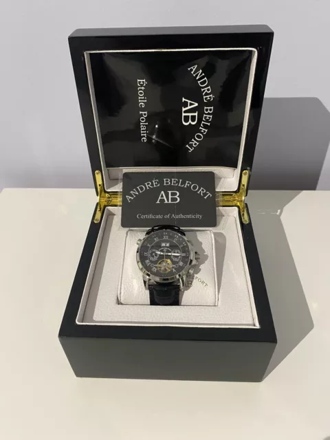 André Belfort Étoile Polaire OROLOGIO POLSO UOMO NERO AUTOMATICO CINTURINO PELLE