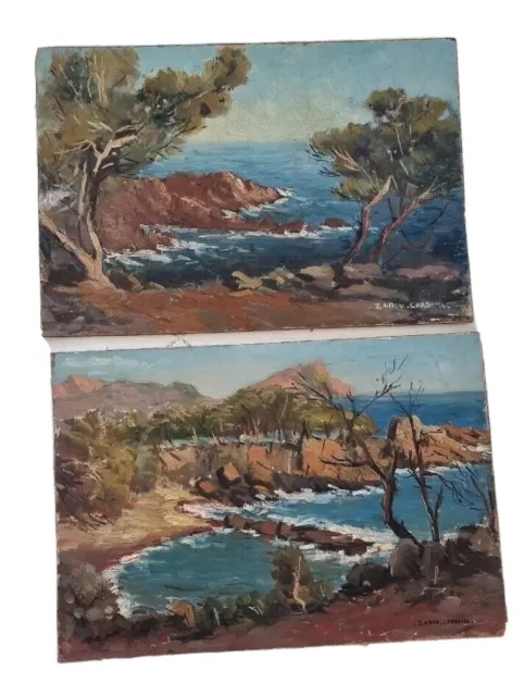 Pintura Óleo Provenza Paisaje Marinero Borde Del Mar Mesa Firmado Zarou Cardellà