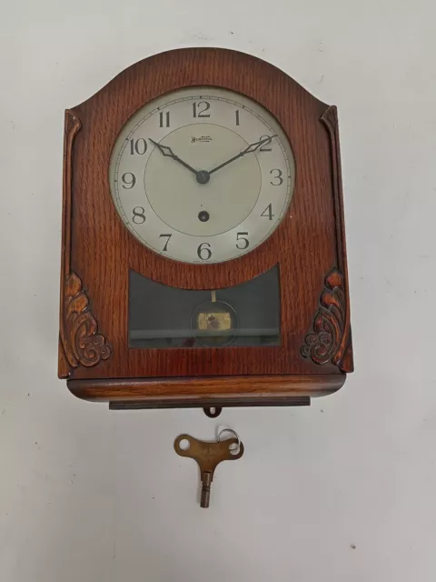 Bentima Vintage Wall Clock UK Made Fly Weight Wind Up Dark Wood Home Decor