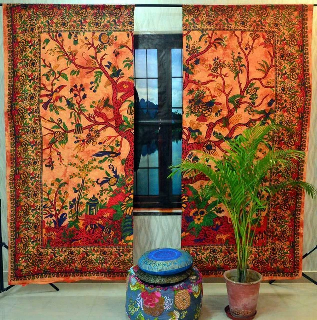 Tree Of Life Indian Mandala Window Curtain Valances Panel Boho Door Curtains Set