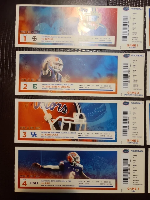 2014 FLORIDA GATORS Full Season Home Tickets Stubs 8 tckt Set Lot 2