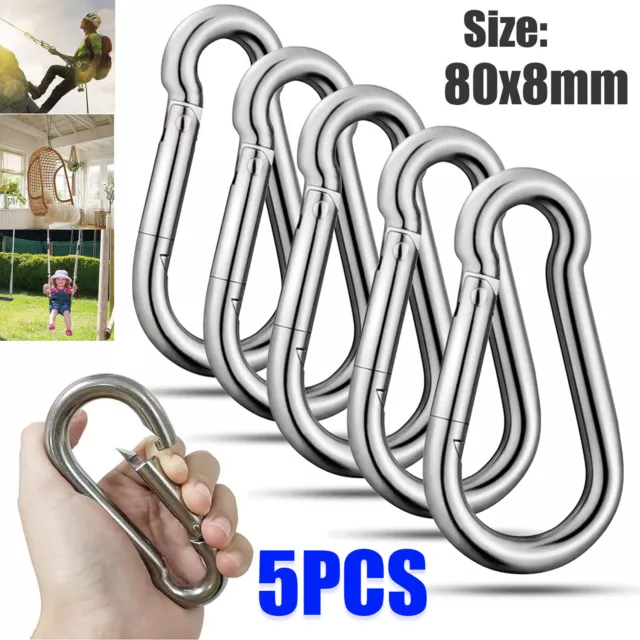 Carabiner Clip 5PCS Stainless Steel Snap Hook Camping Climbing Buckle Swing Lock