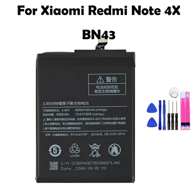 Replacement Battery For Xiaomi Redmi Note 4X 4 Pro BN43 4100 mAh + Tools