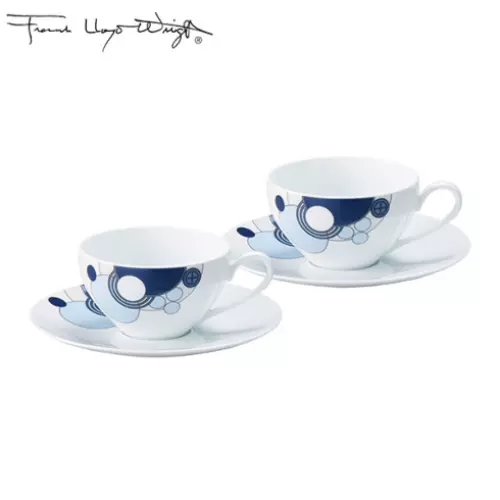 Raro Noritake Frank Lloyd Wright Design Imperiale Blu Tazza e Piattino Paio Set