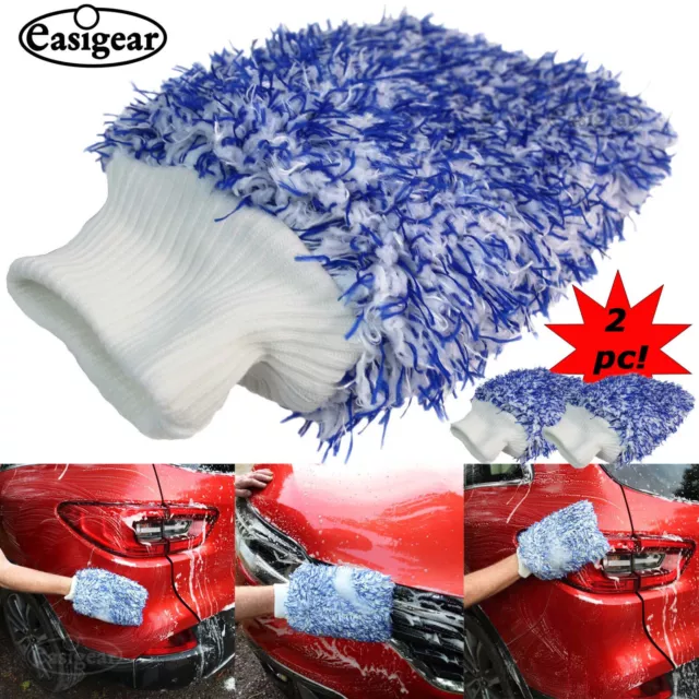 Car Microfibre Wash Mitt Cleaning Glove Washing Sponge Polish Ultra Soft 2pcs