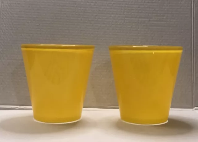 Lot Of 2 - Pair Of Glass Flower Vase Bright Yellow Clear Glass Bottom 6 Inches