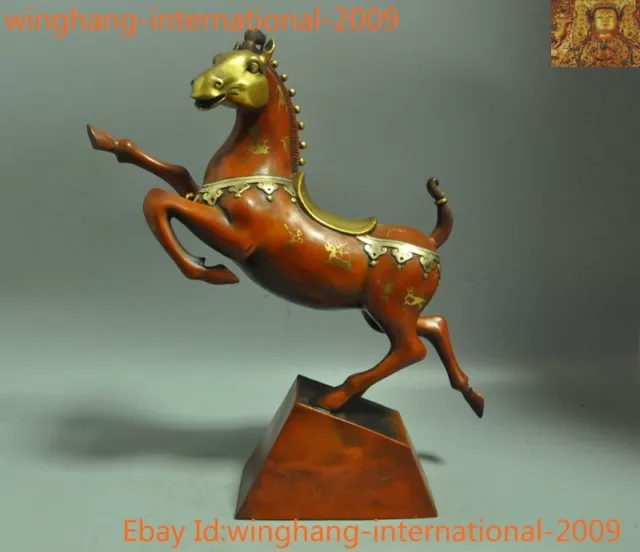 Chinese purple Bronze 24k gold Gilt silver lucky animal Han dynasty horse statue