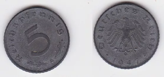 5 Pfennig Zink Münze alliierte Besatzung 1947 D Jäger 374 (121542)