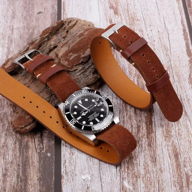 Brown Suede Leather NATO Watch Strap 18mm 20mm 22mm Quality Army Vintage Band