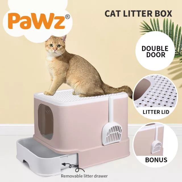 Pawz Cat Litter Box Fully Enclosed Kitty Toilet Trapping Odor Control Basin