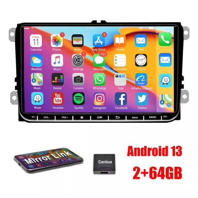 2+64GB 9" Autoradio Android 13 GPS DAB für VW Golf 5 6 Touran Polo Passat Tiguan