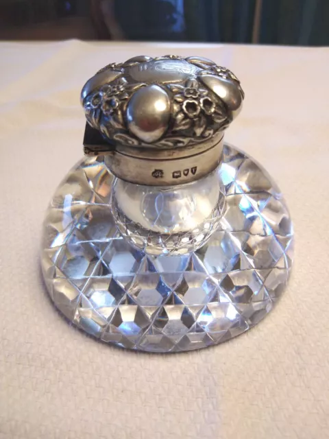 Bel Encrier Ancien Cristal Et Argent Massif monogramme et Couronne Comtale.