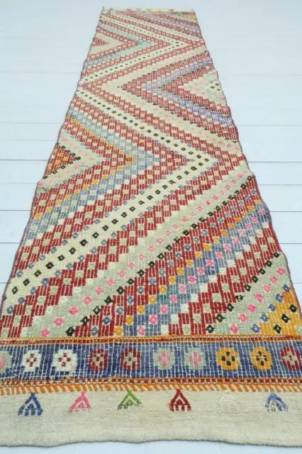 Vintage Turkish Oushak Kilim Runner Rug, Carpet Runner Hallway Rug Long 27"x115"