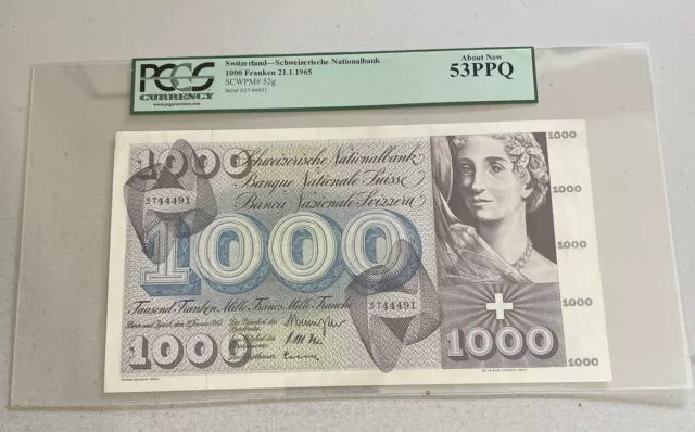 1965 Switzerland 1000 Franken, Banknote, Paper money, PCGS 53PPQ