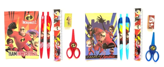 2 Disney Pixar Incredibles Stationary Set Pen Pencil Ruler Eraser Scissors Note