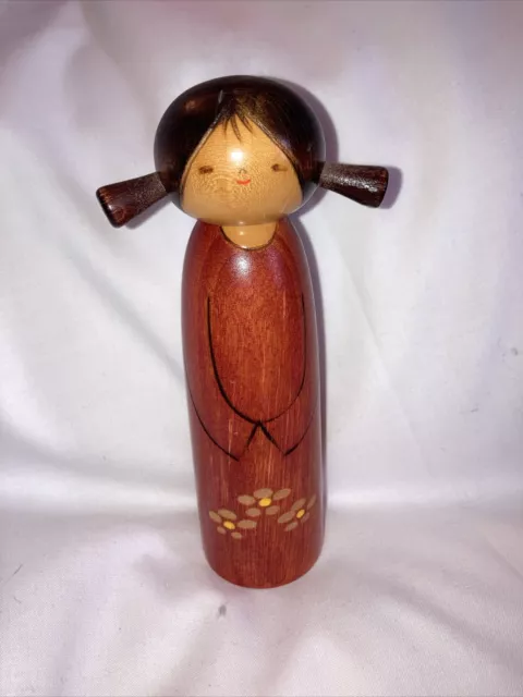 rare vintage Japanese Art Forum wooden Kokeshi doll with pigtails Shoujo 6.5”