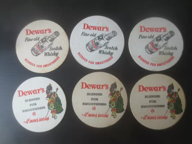 6 X DEWARS " Fine Old ,100mm dia " SCOTCH WHISKY collectable COASTERS 2