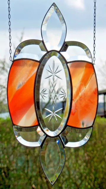 Bleiverglasung Facetten- Fensterbild mit Streaky- Echt- Antikglas in Tiffany