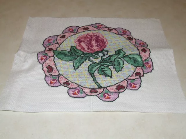 Completed Cross Stitch - Rose - Unframed 25 x 24cm