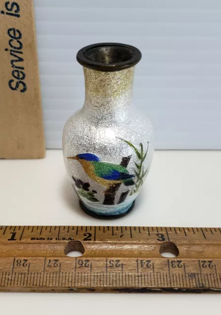 Vintage JAPANESE MINIATURE GINBARI FOIL CLOISONNE CABINET VASE Antique Mini Bird