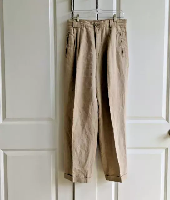 Vintage Linen Trousers Women Waist 31 High Rise Pleated Wide Leg Classic Pants