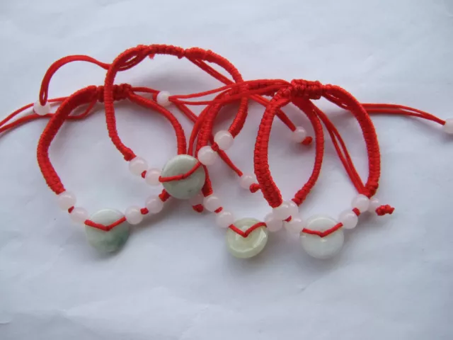 Feng Shui Chinese Oriental Green Jade Lucky Money Coin Bead Red String Bracelet