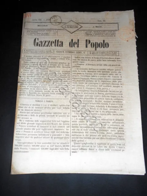 Risorgimento Cavour Torino - Giornale Gazzetta del Popolo n° 54 del 1854