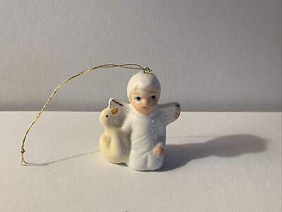 Porcelain Angel Christmas Ornament Hand Painted Gold Trim 1960's