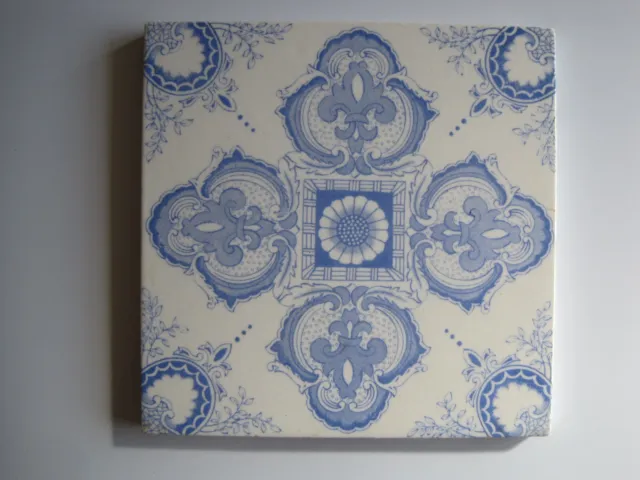 Antique Victorian 6"  Blue On White Aesthetic Transfer Print Tile - T & R Boote