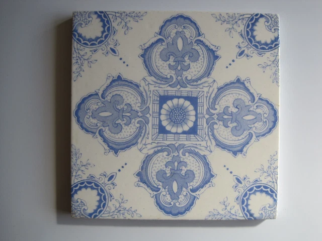 Antique Victorian 6"  Blue On White Aesthetic Transfer Print Tile - T & R Boote