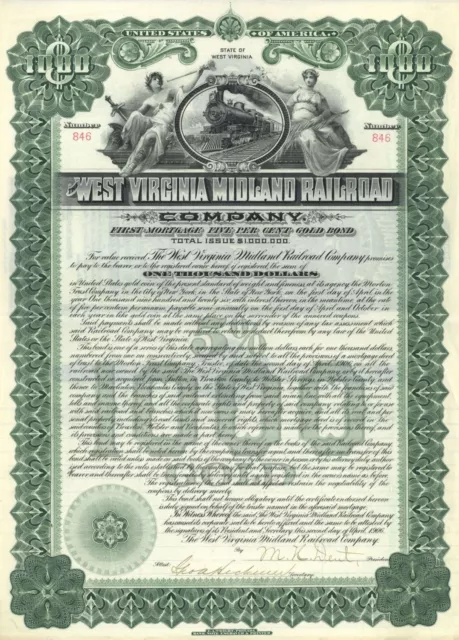 West Virginia Midland Railroad - 1906 dated Railway Bond (Uncanceled) - Railroad