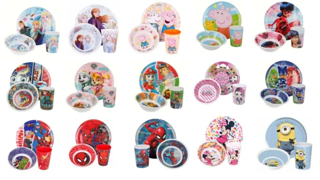 Kids Character BPA Free Melamine 3pcs Dinner Set Plate, Bowl, & Cup