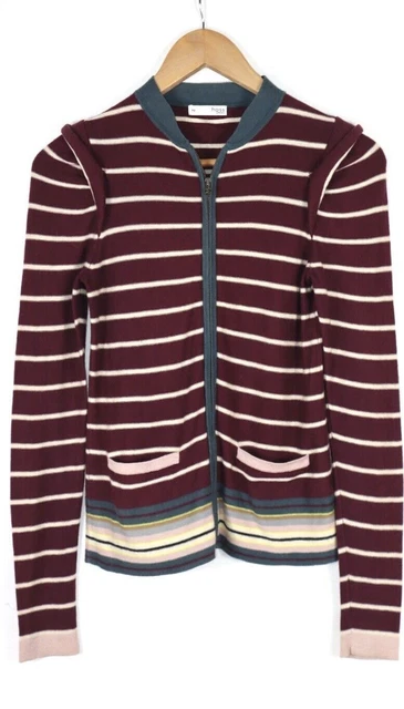 Hoss Intropia Cardigan Pull Femme Zip Rayé Coton/Cachemire Sz XS