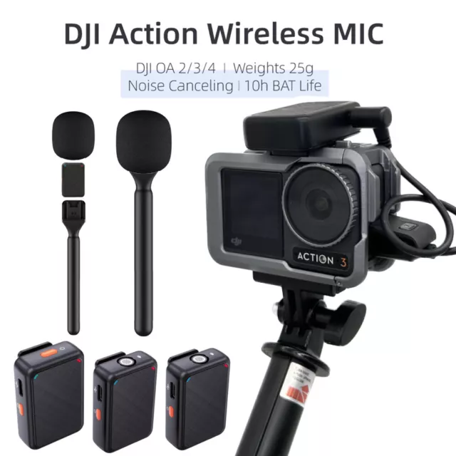 Wireless Microphone+Handheld Stick For DJI OSMO ACTION 4/3/2 Camera Accessories