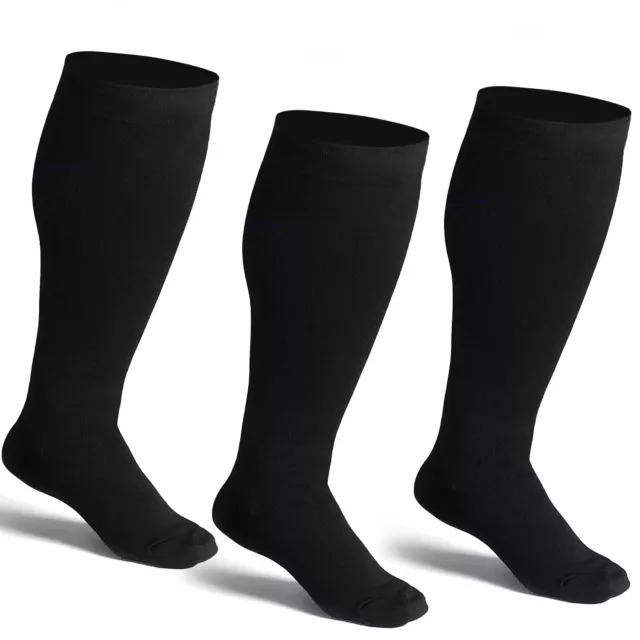 XXL Plus Size Socks Wide Calf Compression Socks for Women Men 15-20mmhg, 3Pairs