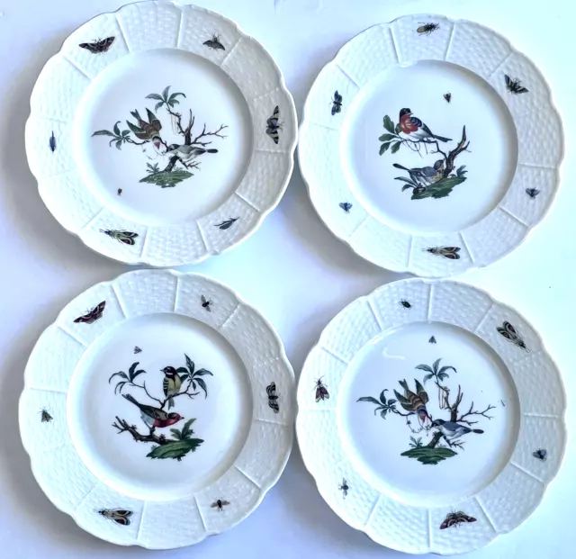 4 Luncheon Plates Limoges Raynaud Ceralene Les Oiseaux Birds France