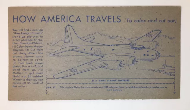 Nabisco Shredded Wheat How America Travels Color Cut Out Card Flying Fortress