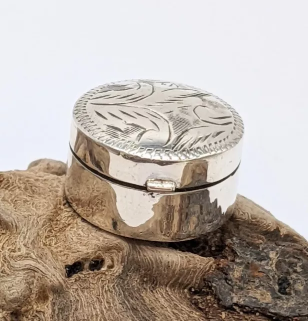 Sterling Silver Pill Box, Etched Design, Very Cute