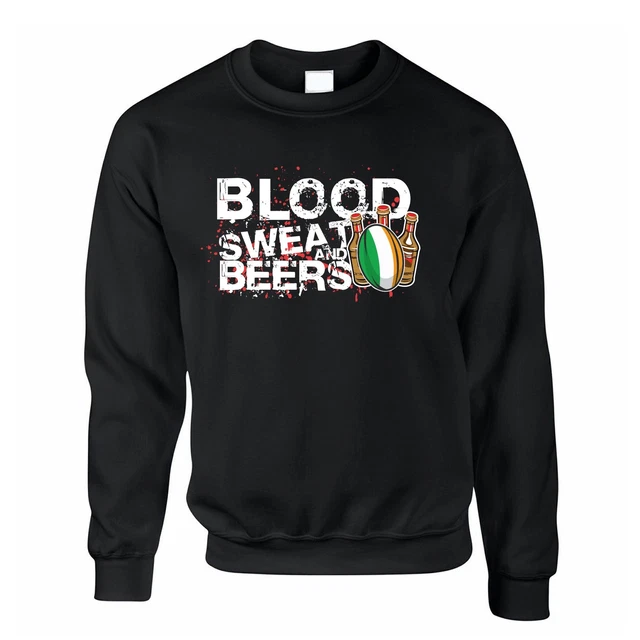 Maglione tifoso di rugby irlandese sangue, sudore e birre appassionato di sport sei nazioni