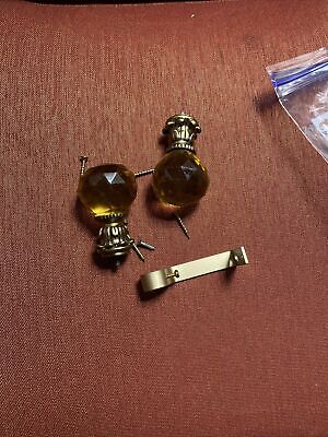 Set of 2 Knobs, Cut Glass, 2." Dia with screw, Diamond shape,  Amber