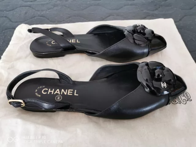 CHANEL BLACK LEATHER and Canvas Dad Slingback Sandals Size 37 C £568.85 -  PicClick UK