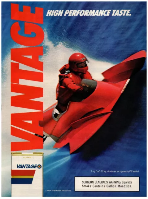 Vantage Cigarette High Performance Taste Jet Boat Racing Print Ad 1987