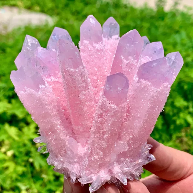 478G New find pink Phantom Quartz Crystal Cluster Mineral Specimen Healin