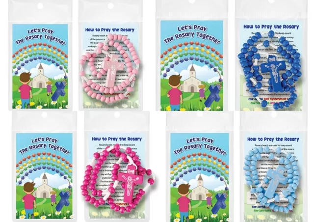 Lets Pray the Rosary Wooded Beads Boy / Girl, Blue / Pink Children's Gift