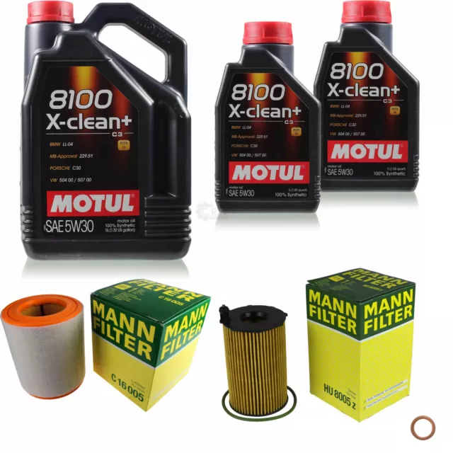 Mann-Filter Inspección Set 7 L Motul 8100 X-Clean + 5W-30 para Audi A6 3.0